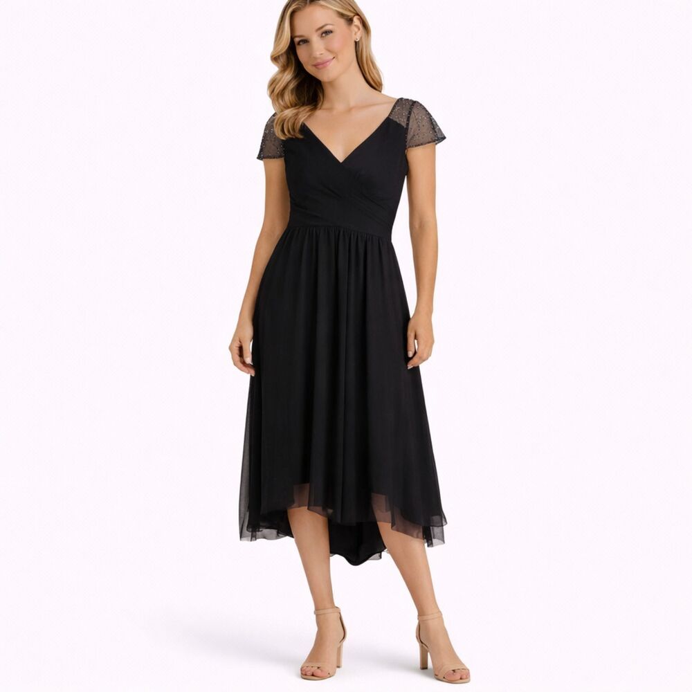 JJ’s House Formal Tulle Embellished Asymmetrical Hem Dress Black 12